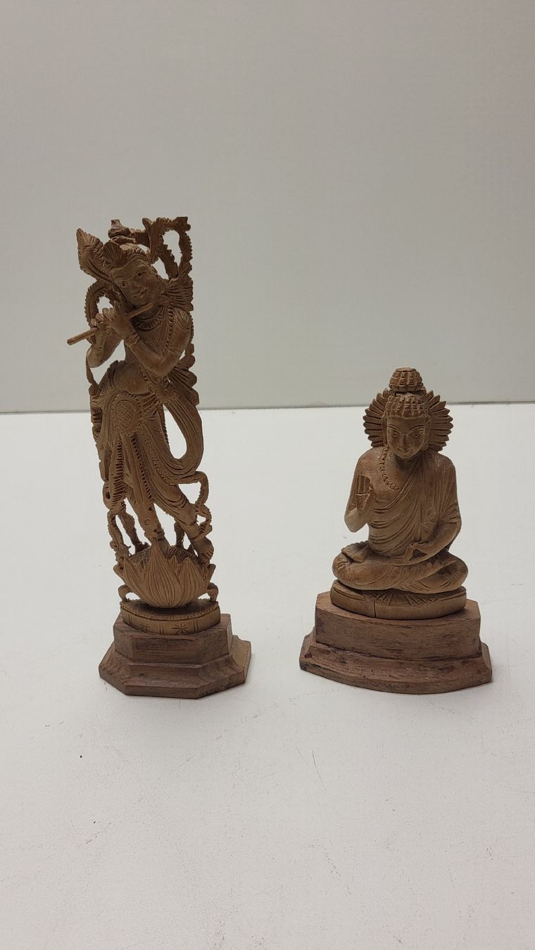 Figure in legno di Krishna e Buddha (2) - Image 1
