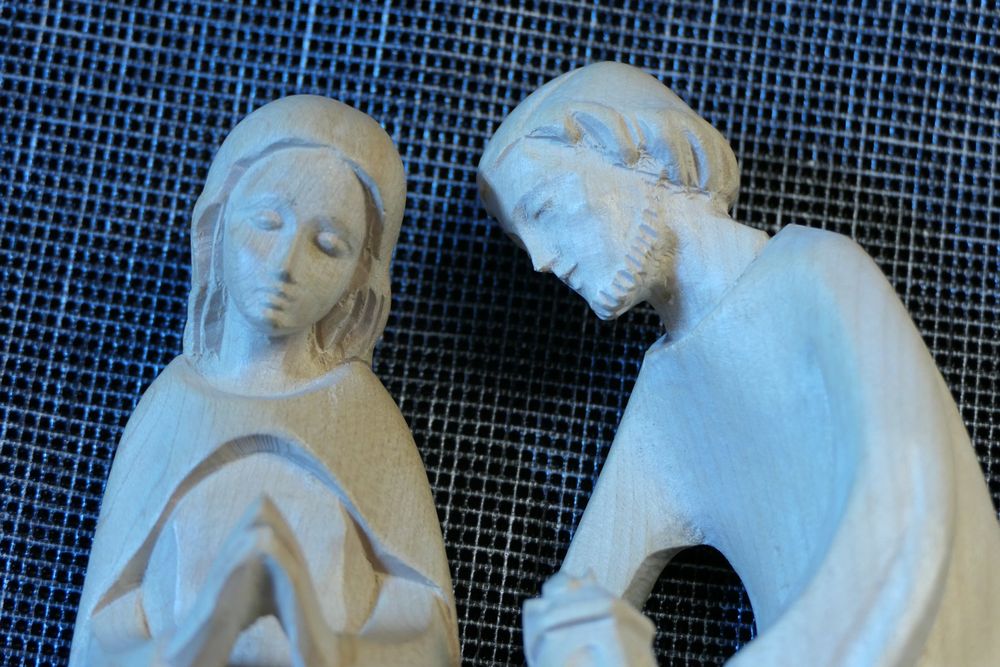 Figurine di presepe in legno intagliate a mano di Maria, Giuseppe e Bambino!