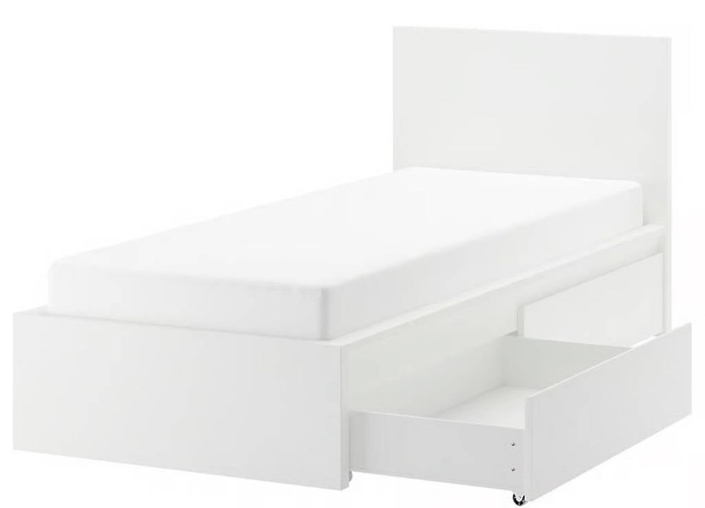 Letto completo MALM con 2 contenitori, bianco, 90x200 cm
