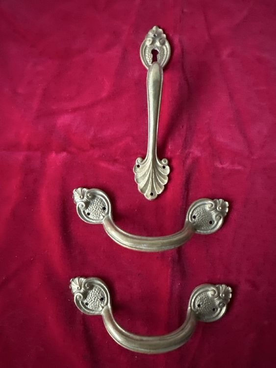 3 maniglie in ottone antiche, maniglie per cassetti, look vintage!
