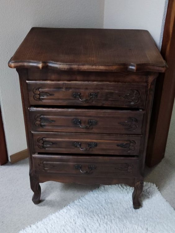 Comodino antico con cassetti 4 Massivholz Vintage