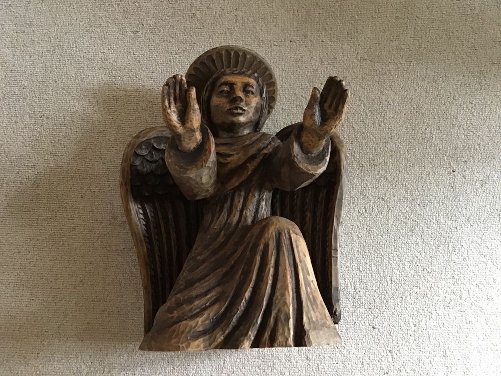 Figura in legno angelo, antica, scolpita, altezza 49 cm