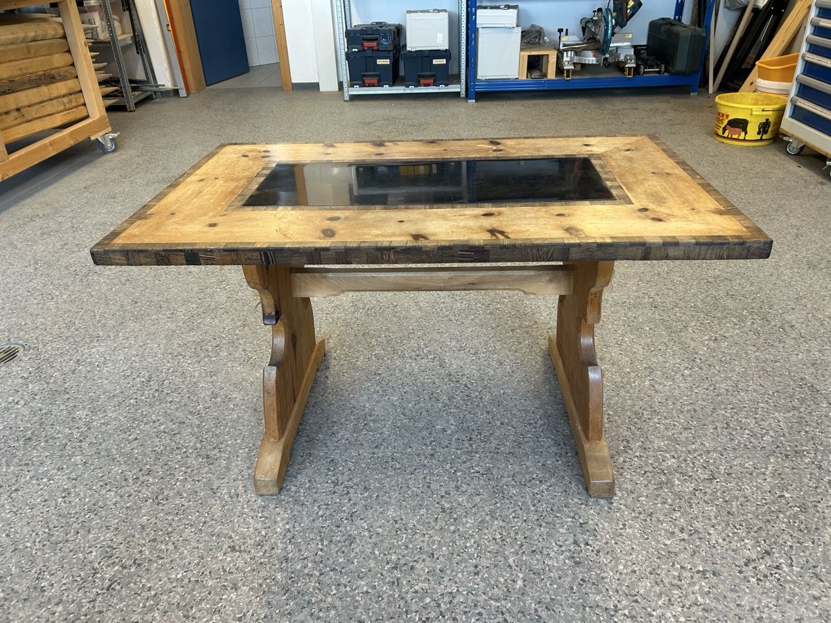 Tavolo da salone in legno di abete con inserto - Image 3