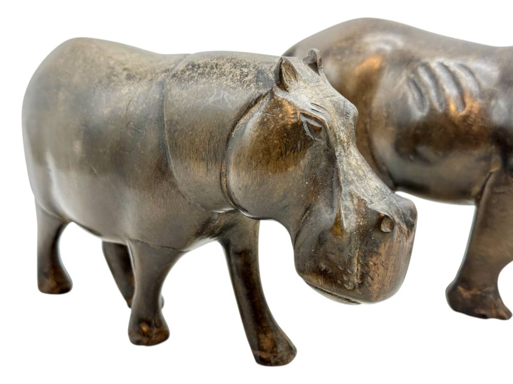 Rhinoceros e ippopotamo finemente scolpiti a mano in ebano - Image 2