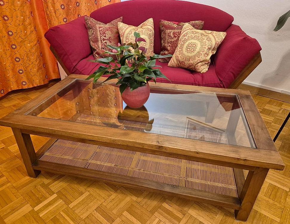 Tavolo basso - Coloniale - legno massiccio e vetro