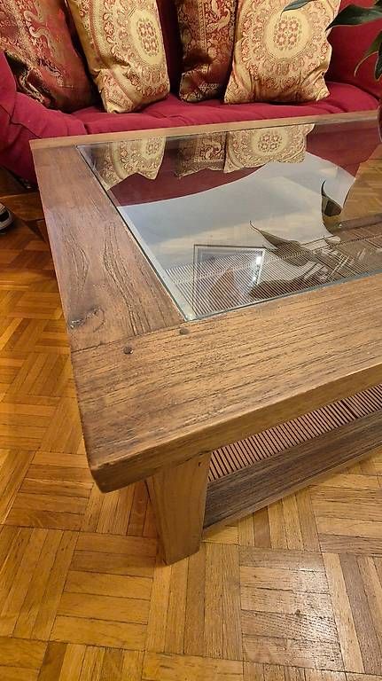 Tavolo basso - Coloniale - legno massiccio e vetro - Image 3