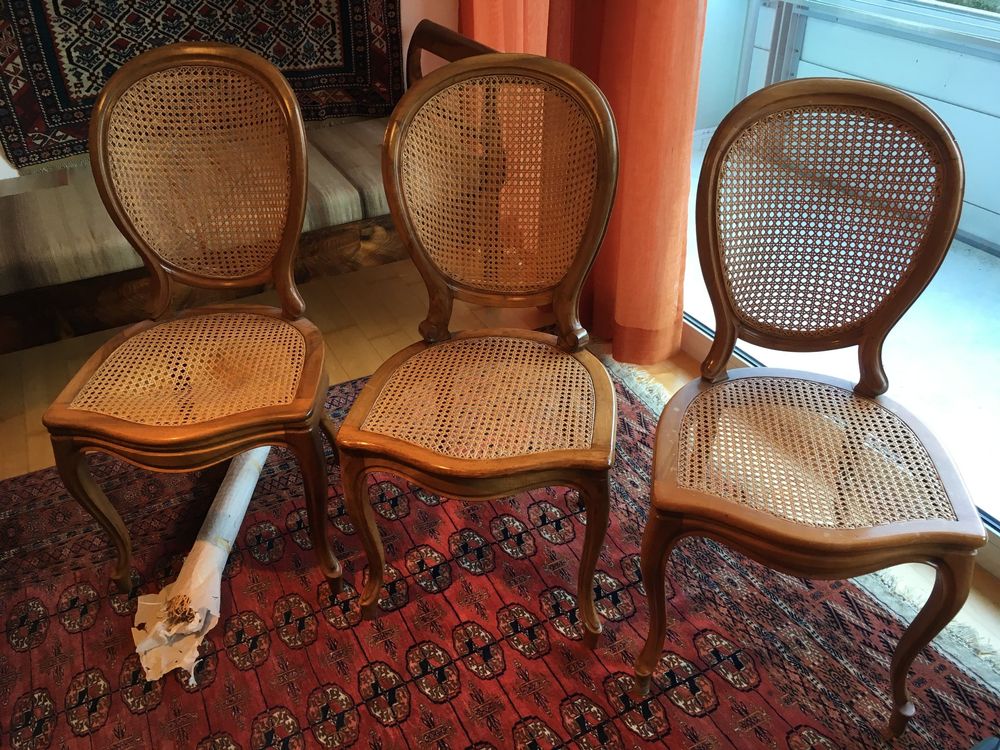 Set di 3 sedie antiche con intreccio di tubi, vintage