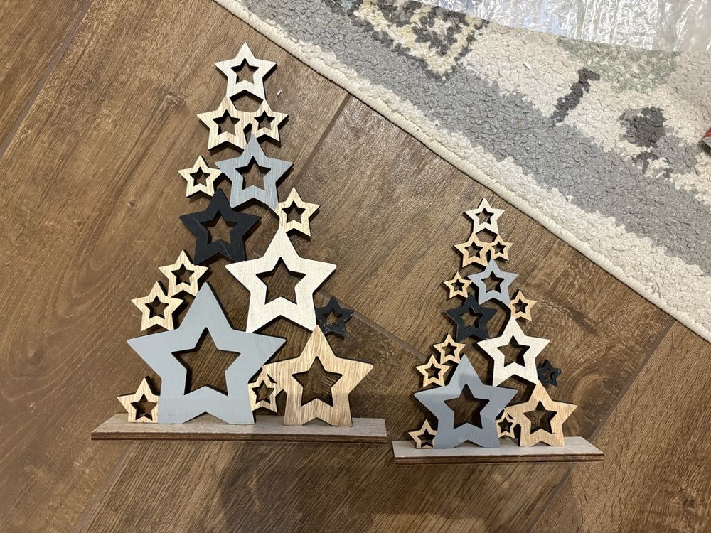 2 alberi di Natale in legno con stelle, decorazioni natalizie⭐️🌲
