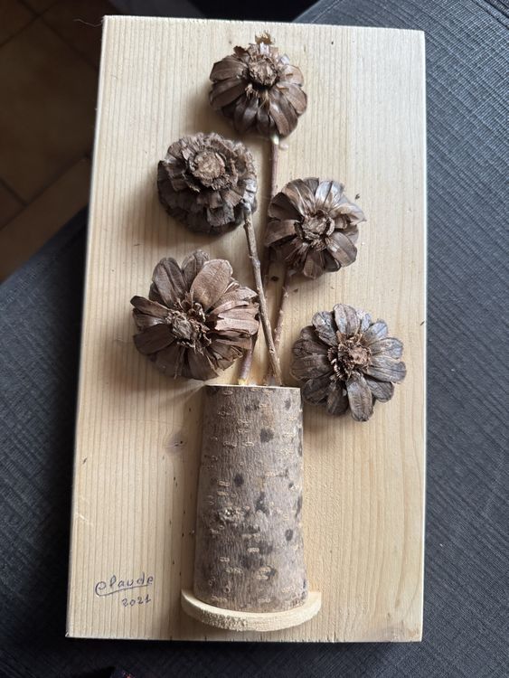 Déco autunno, fiori secchi in legno, Claude 2021.