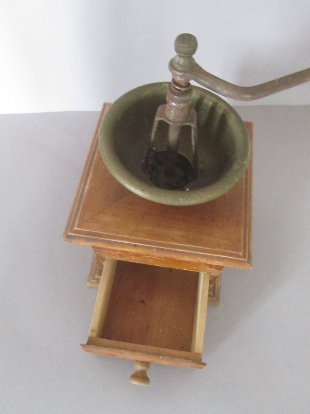 Antica macina del caffè, legno e ottone - Image 3