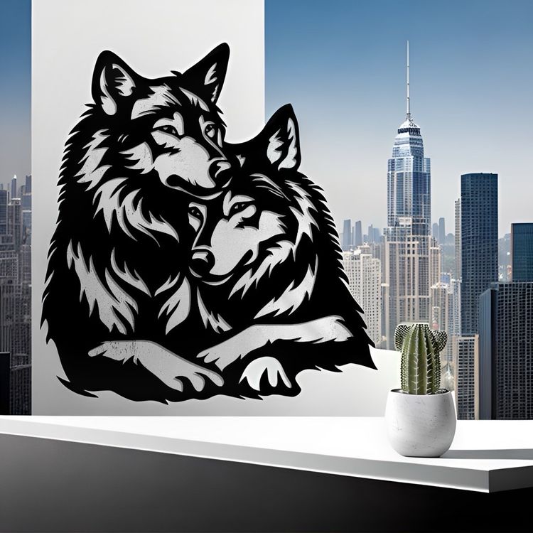 Dipinto murale “Coppia di lupi” – Line-Art