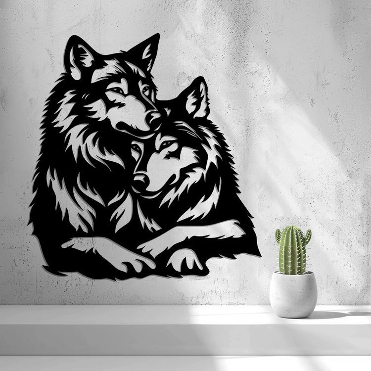 Dipinto murale “Coppia di lupi” – Line-Art - Image 2