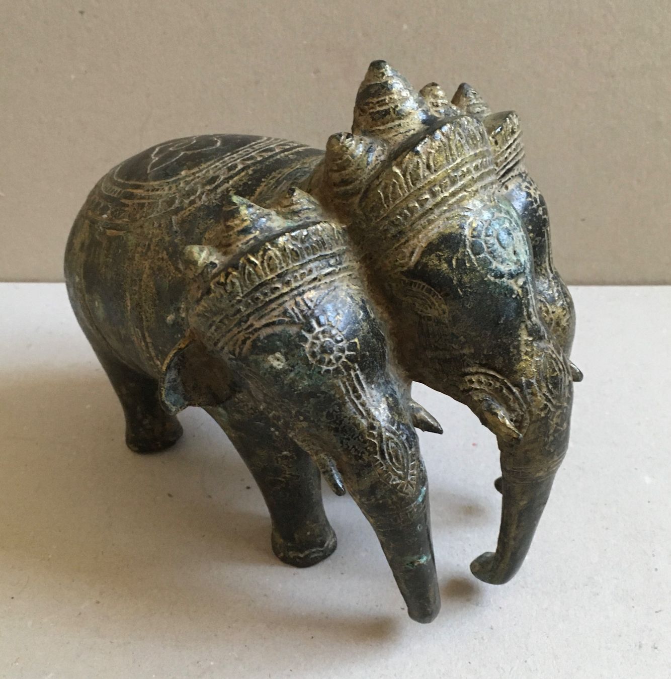 🟡 alte Skulptur 3-köpfiger Elefant Khmer Stil ASIATIK 🎄 - Image 3