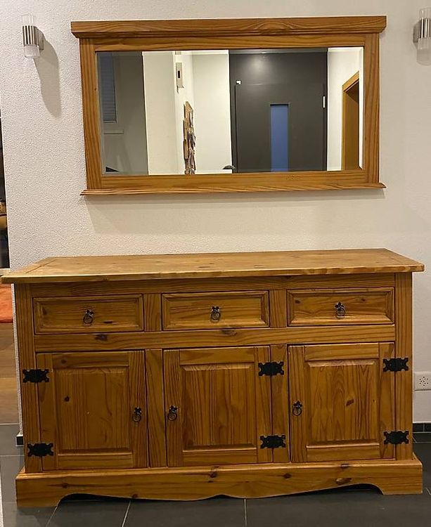 Comodino in legno massello con specchio