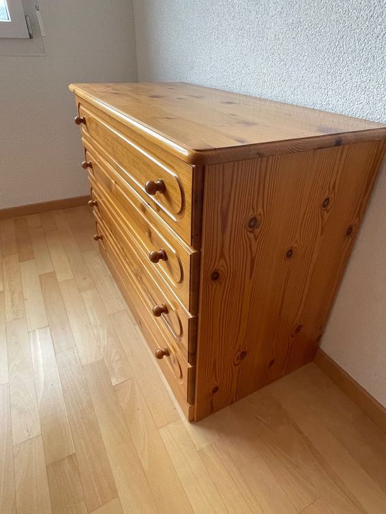 Comodino in legno usato, ben conservato, con 4 cassetti - Image 2