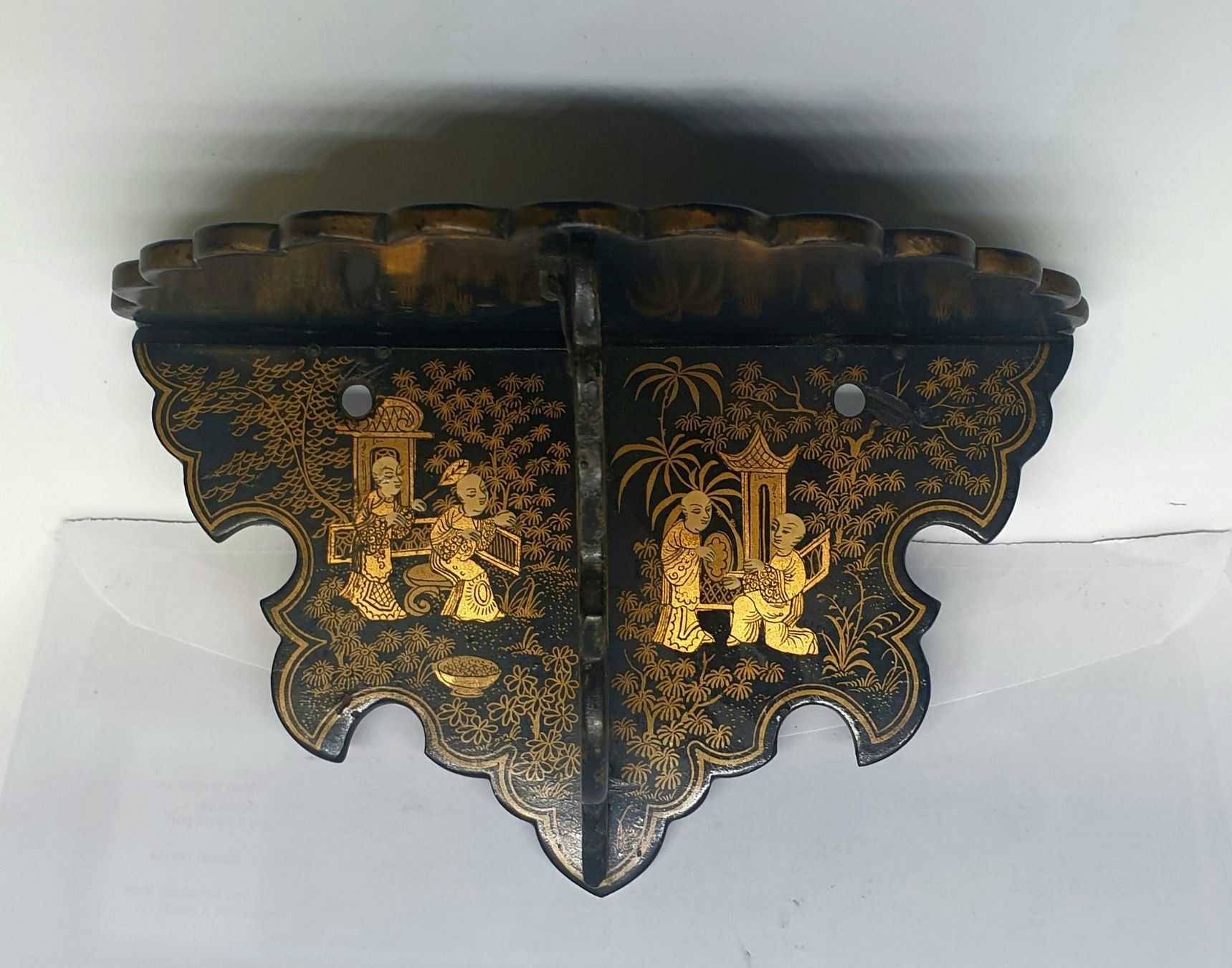 Antichità Chinoiserie giapponese in finitura nera della console a parete - Image 1