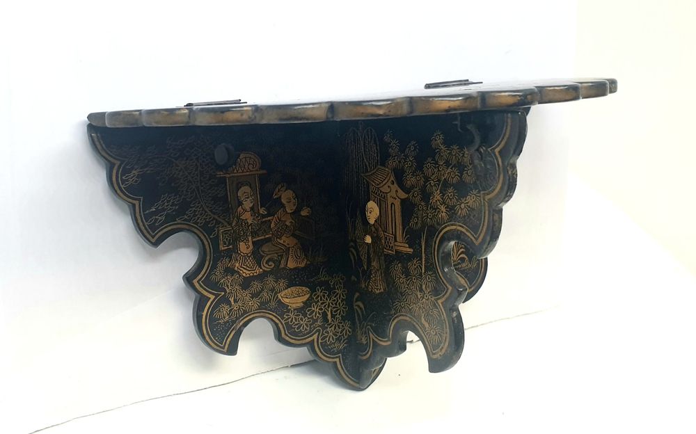 Antichità Chinoiserie giapponese in finitura nera della console a parete - Image 2