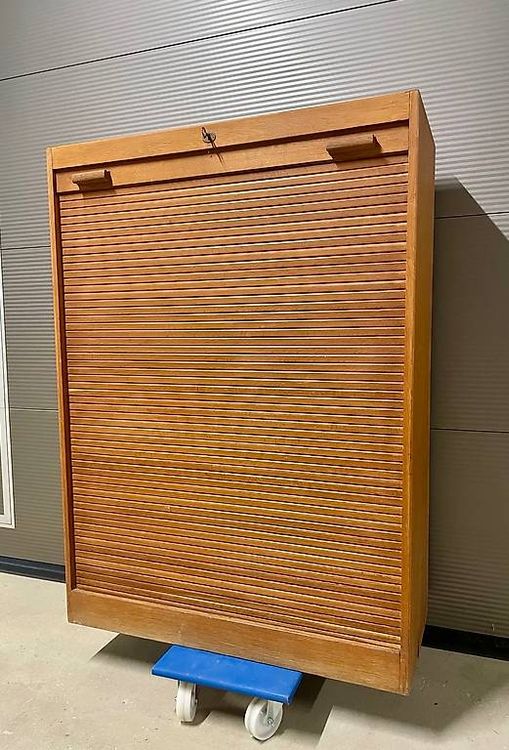 ANTIKER BUREAUSCHRANK IN LEGNO CON CARRELLO