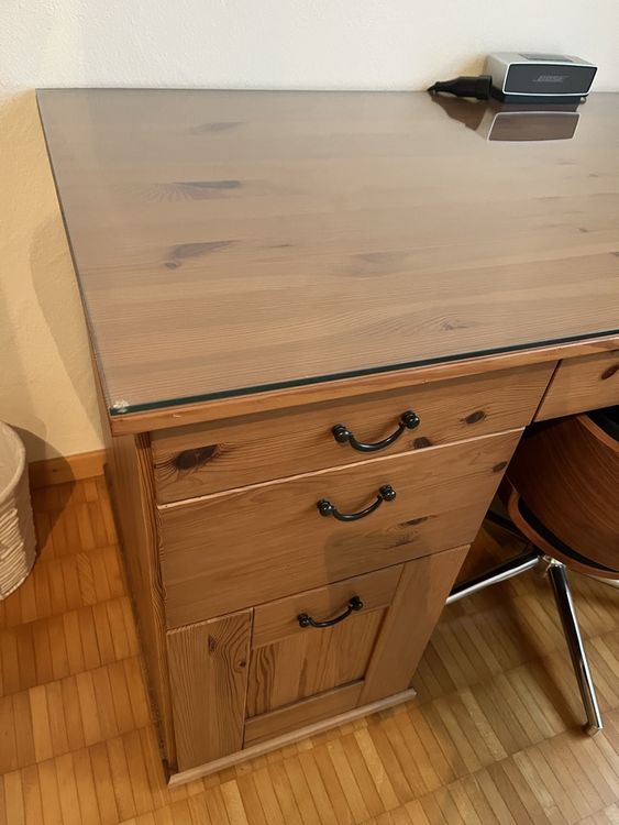 Scrivania in legno con piano in vetro - Image 2