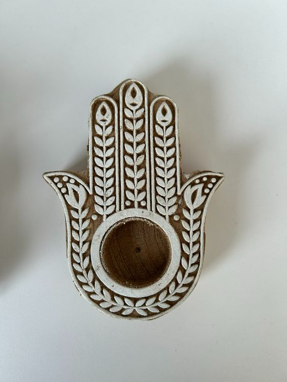 Porta candele in legno per tè indiano, 2 pezzi, nuovo - Image 2