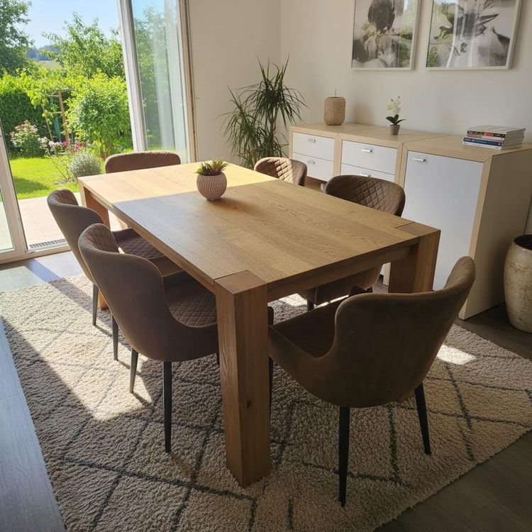 Nuovo da laboratorio Tavolo da pranzo in legno massello di quercia con 6 sedie/Lieferun