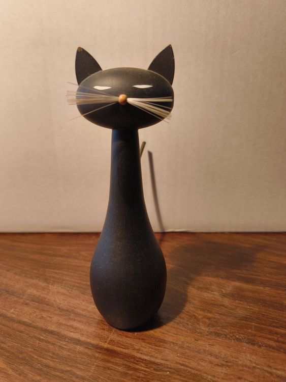 Design anni '60 gatto di legno nero scandinavo