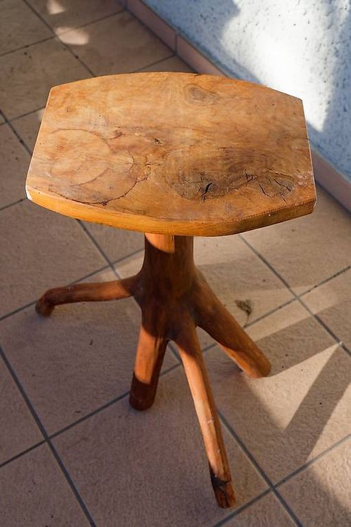 Tavolino da appoggio/ sgabello rustico in legno naturale - lavorazione a mano - Image 2