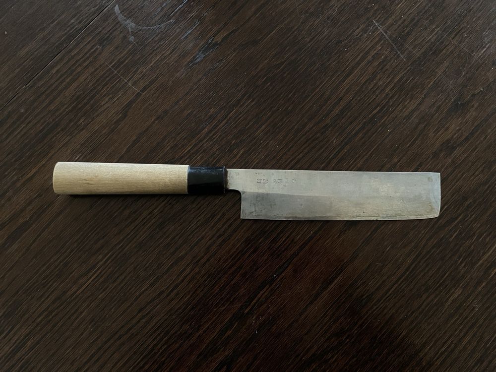 Coltello da cucina giapponese Nakiri con impugnatura in legno, ottimo stato
