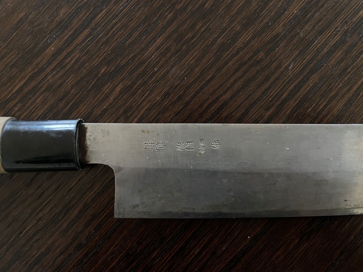 Coltello da cucina giapponese Nakiri con impugnatura in legno, ottimo stato - Image 3