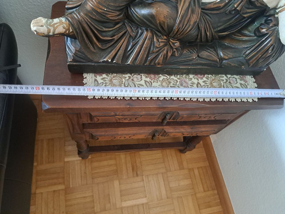 Comodino vintage in legno massello con due cassetti. - Image 2