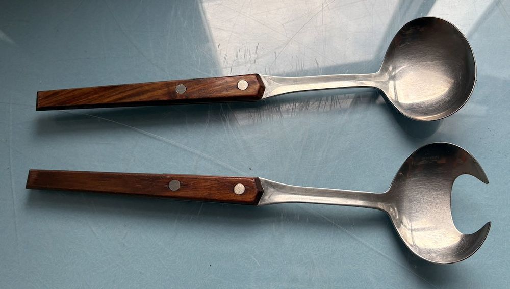 Coltelli da insalata vintage, impugnatura in legno, acciaio inossidabile