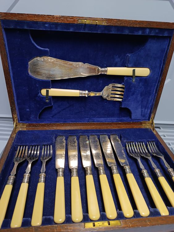 Set di posate antico con scatola di legno, vintage! - Image 2