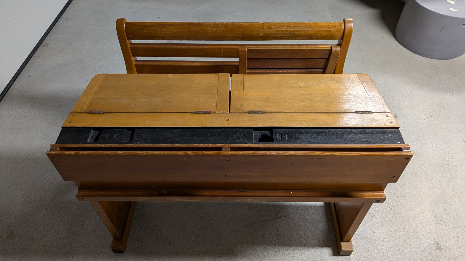 Antico banco di scuola in legno, panca, panca di scuola - Image 3