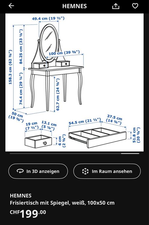 Hemnes Vanity/Dressing Table with Mirror, white - Image 2