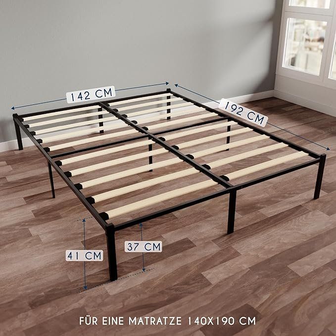 Bettgestell 140x190x41cm Metall Bettrahmen mit Holzlatten - Image 2