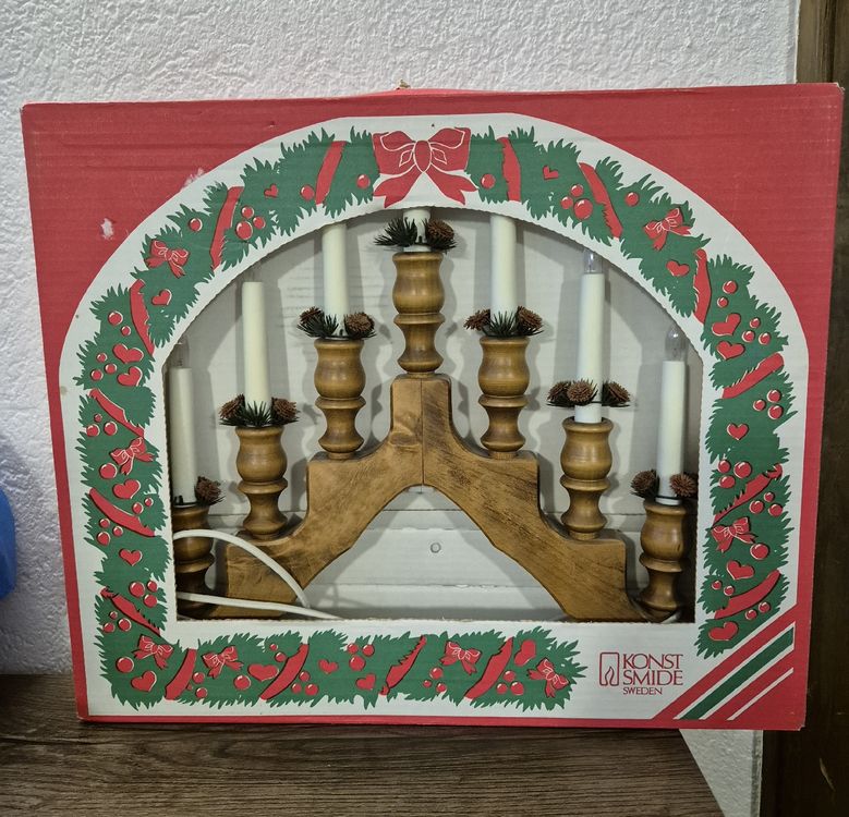 Adventsleuchter in legno, 7 fiamme, vintage, Konst Smide OVP