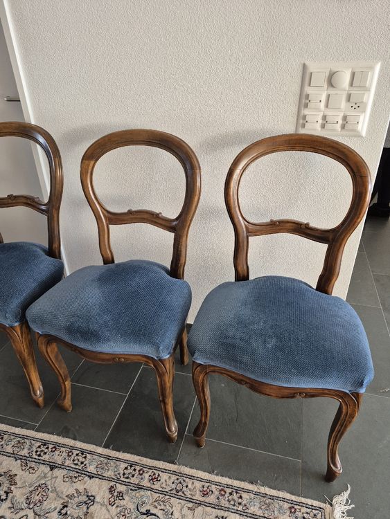 Sedie antiche, 4 pz., legno, imbottitura blu, ottimo stato - Image 2