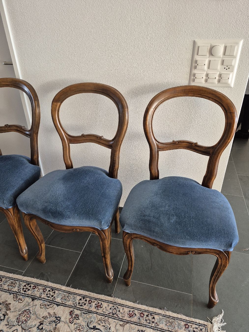 Sedie antiche, 4 pz., legno, imbottitura blu, ottimo stato - Image 3