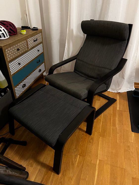 IKEA POÄNG Poltrona, marrone scuro/Hillared antracite