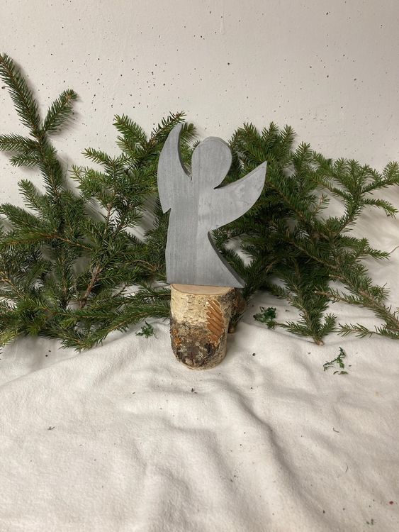 Decoro angelo argento su tronco di albero di legno kl. Unico