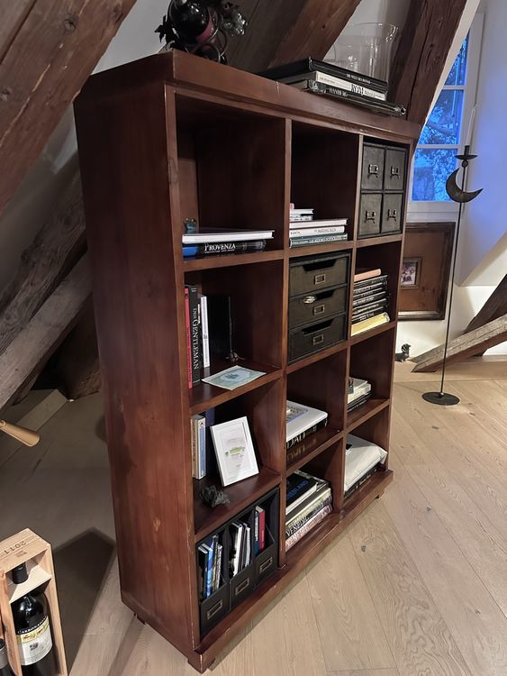 Libreria in legno con inserti a cassetti in pelle - Image 2