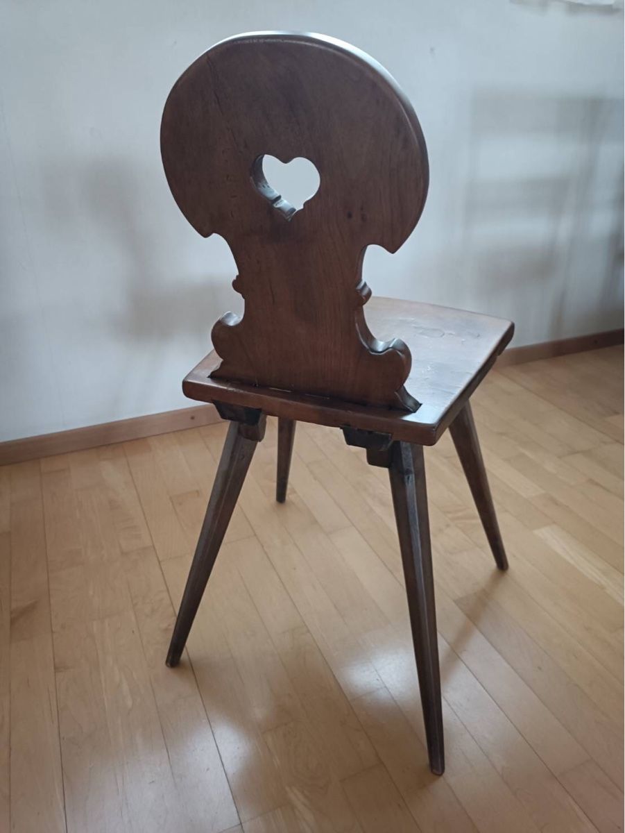 Antico sgabello da scrivania con cuore - Image 3