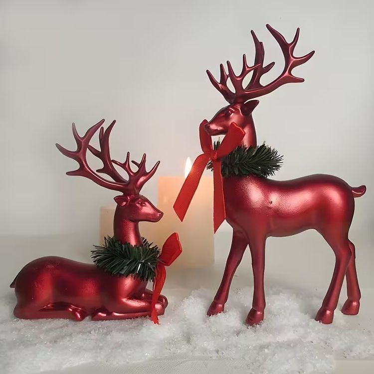 PREZZO SPECIALE ‼️ 2 statue di cervo 🦌 Deko Natale rosso NUOVO