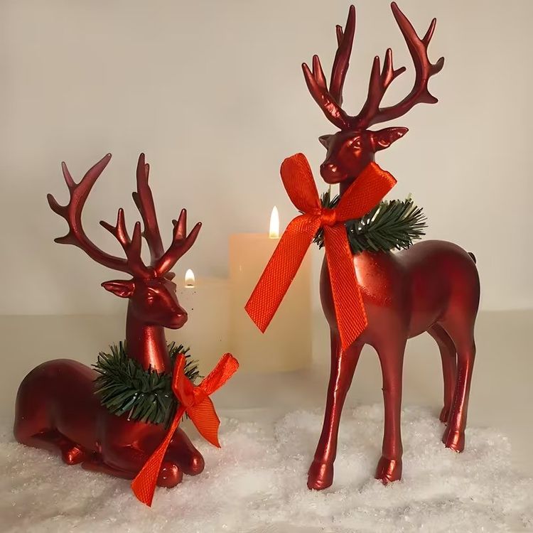 PREZZO SPECIALE ‼️ 2 statue di cervo 🦌 Deko Natale rosso NUOVO - Image 2