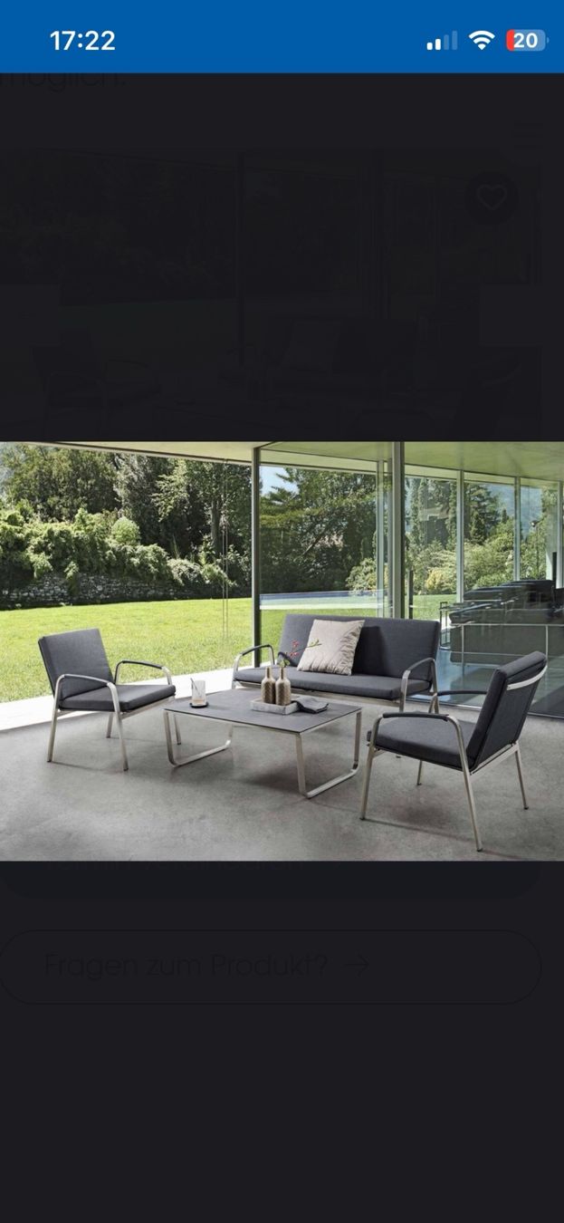 Salotto da giardino in acciaio inox con cuscino in tessuto batistino quickdry - Image 1