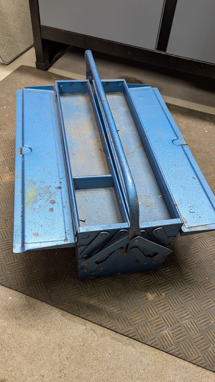 Cassetta degli attrezzi, vintage, metallo, blu, officina, stato buono - Image 2