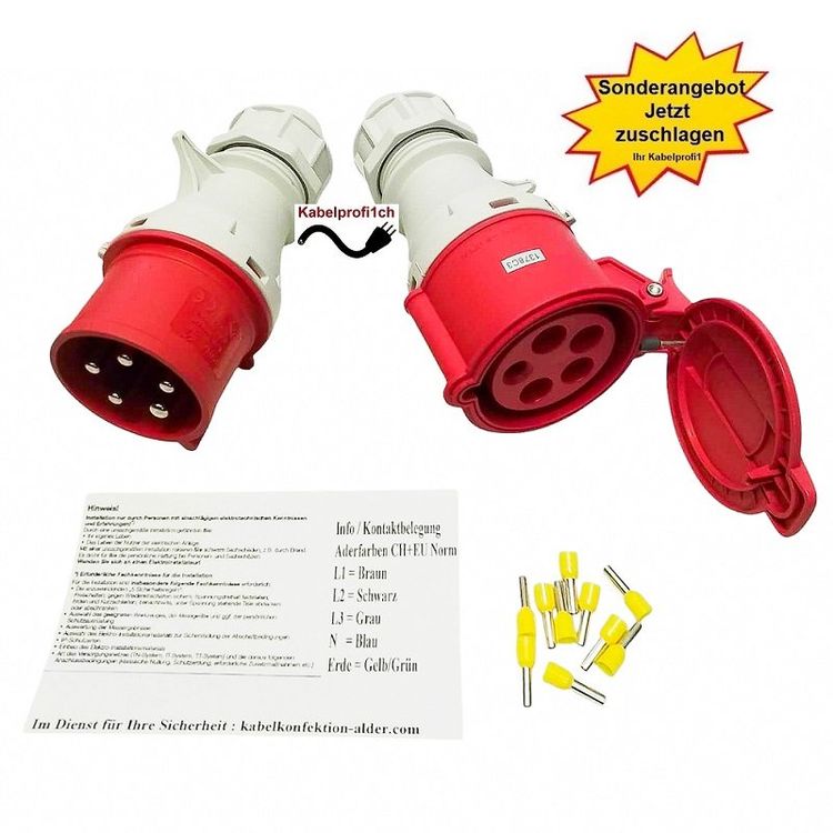 CEE32-5 IP44 connettore + set di attacco con manicotti di chiusura + verso l'interno