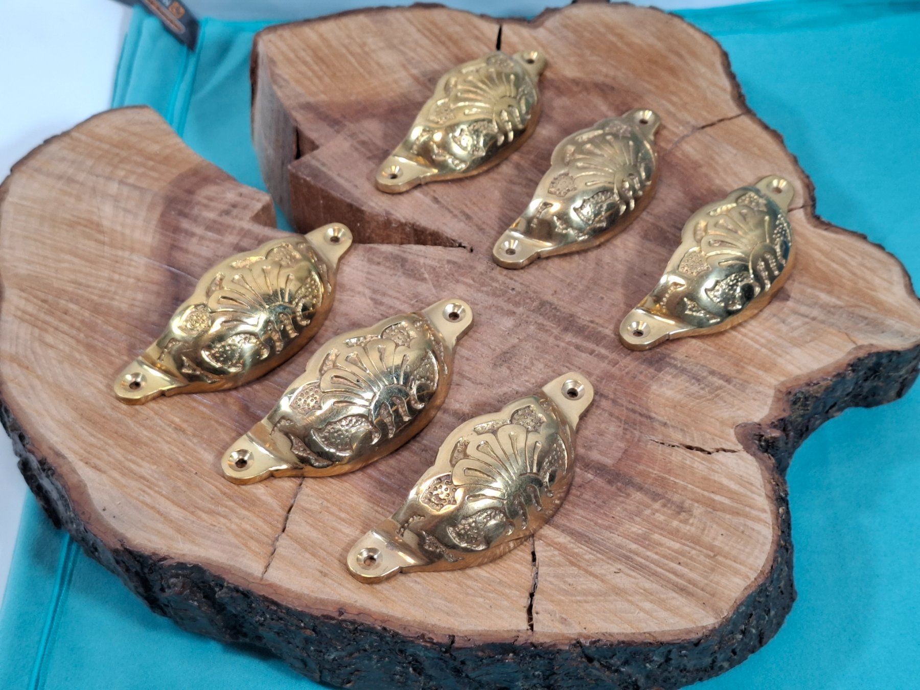6 belle maniglie per conchiglie, 9.3cm, fuso in ottone (3814#MBS3) - Image 3