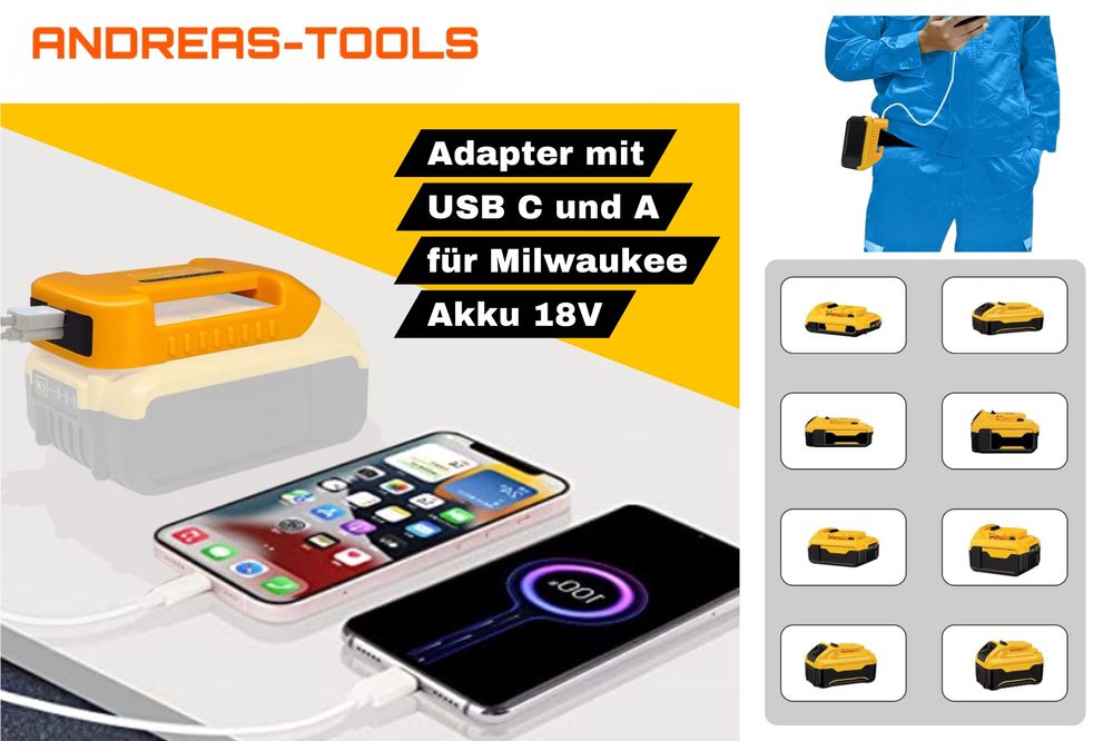 Adattatore USB C-A per batteria Dewalt Li-Ion 18 - 20V