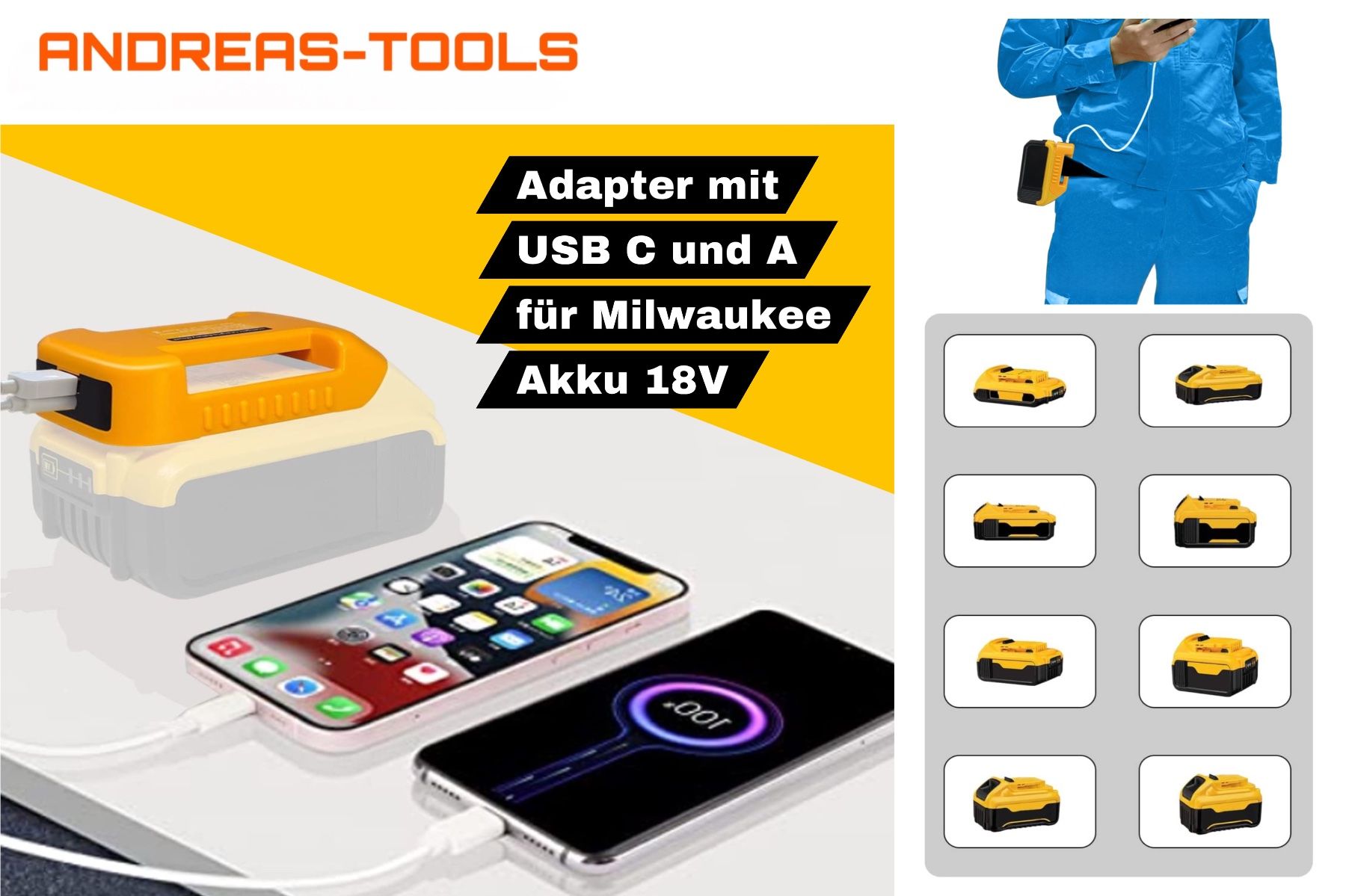 Adattatore USB C-A per batteria Dewalt Li-Ion 18 - 20V - Image 1